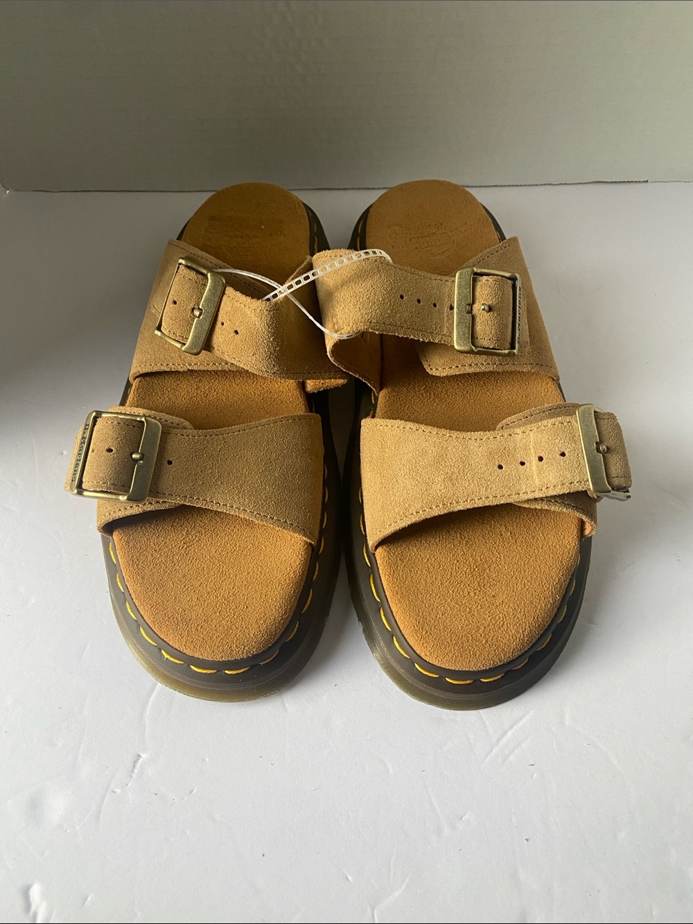 Dr. Martens Kids Tan Suede Double-Buckle Slide Sandals Size 9